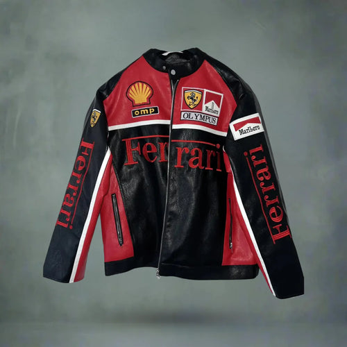 Red Black Ferrari Racing Leather Jacket – F1 Style