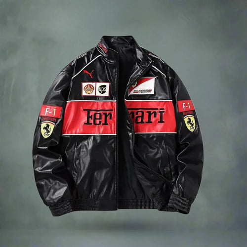 Black Ferrari Racing Leather Jacket – F1 Style