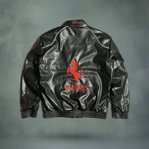 Black Ferrari Racing Leather Jacket – F1 Style