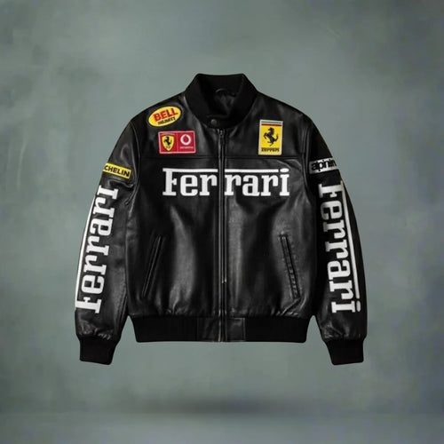 Black Ferrari Racing Leather Jacket – F1 Style