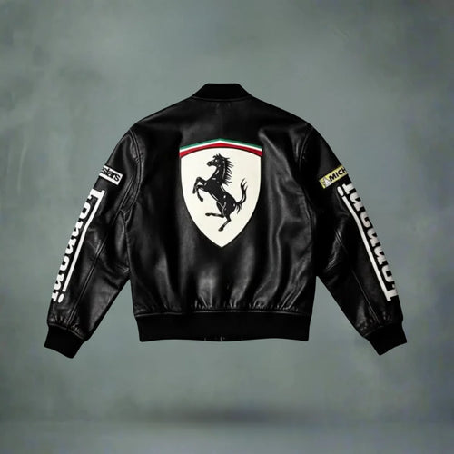 Black Ferrari Racing Leather Jacket – F1 Style